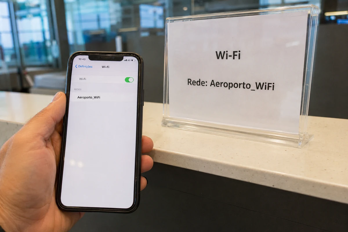 Imagem editorial relacionada a Wi‑Fi público em viagem: confirme a rede antes de ligar a VPN